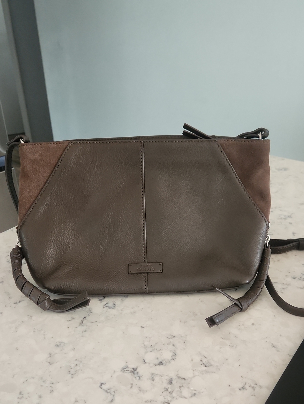 Vince Camuto Leather and Suede Cory Crossbody Bag - Sable